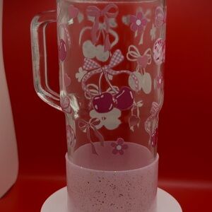 Pink Cherry and Bow Glass Mug